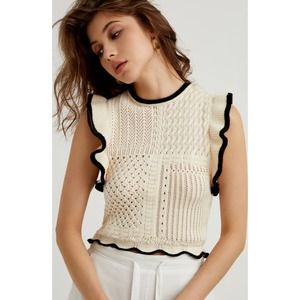 NWT Commense Maze Crochet Eyelet Flounce Tank Top